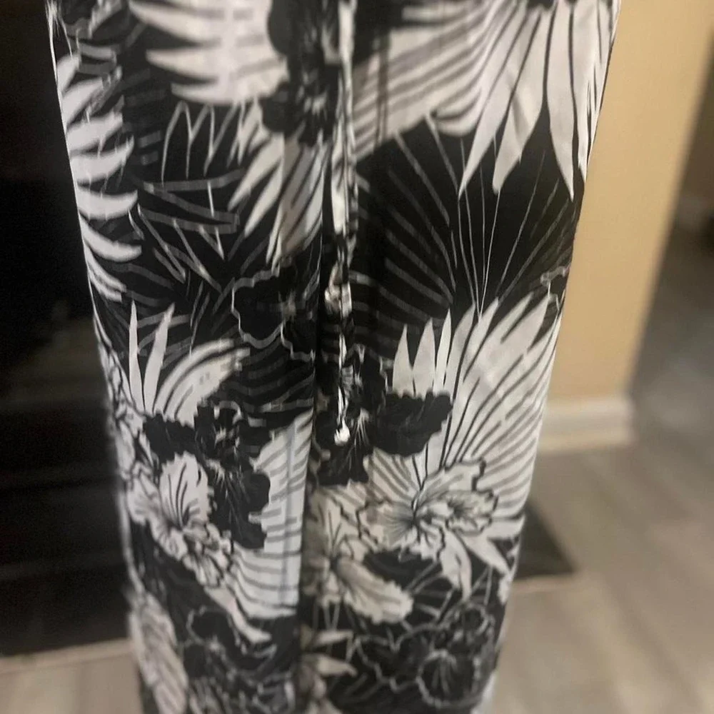 Cato black and white floral print pants with drawstring waist Brunch